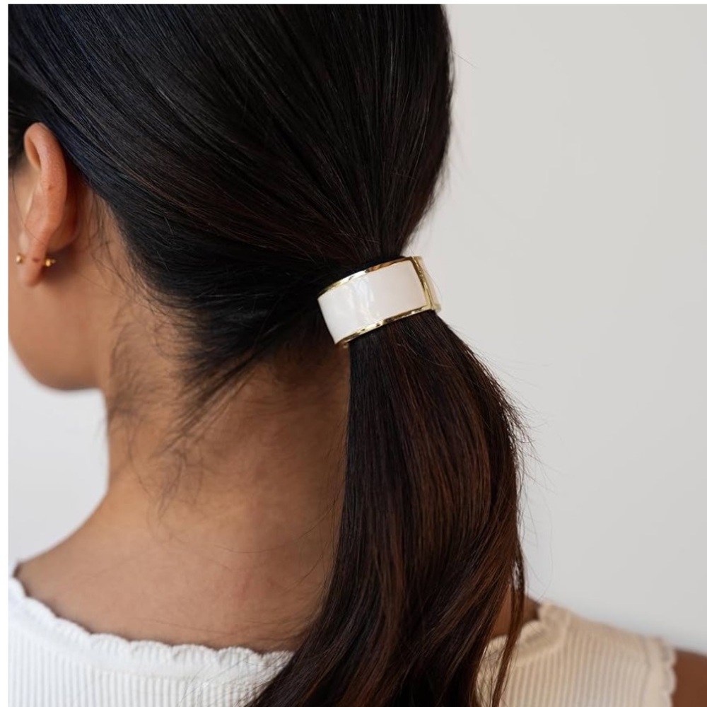 Pink and Gold Enamel Cuff Pony Hair Tie